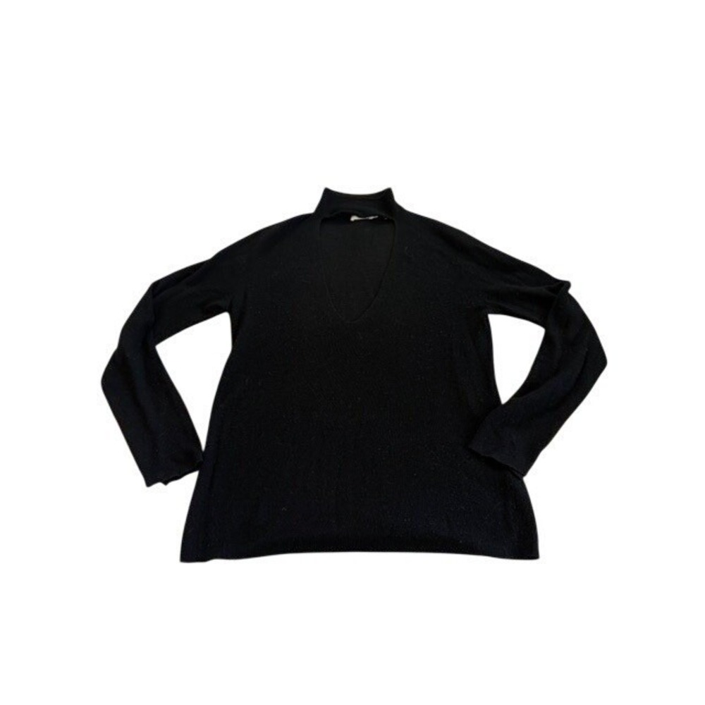ALC Black Merino Wool Mock Neck Cutout Long Sleeve Sweater Top Size M